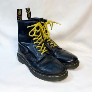 Dr Martens 1460 Black Patent Leather Lace Up Boots Yellow Laces 11in US L 8/9